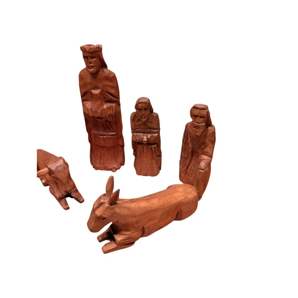 Vintage Hand Carved‎ Nativity Pieces Wood Lot Of 5